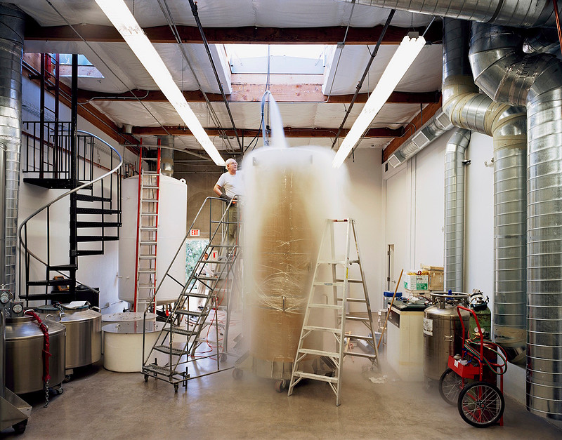 Patient Care Bay (Bigfoot dewar being filled with liquid nitrogen), Alcor Life Extension Foundation, Scottsdale, Arizona, USA. October 2006